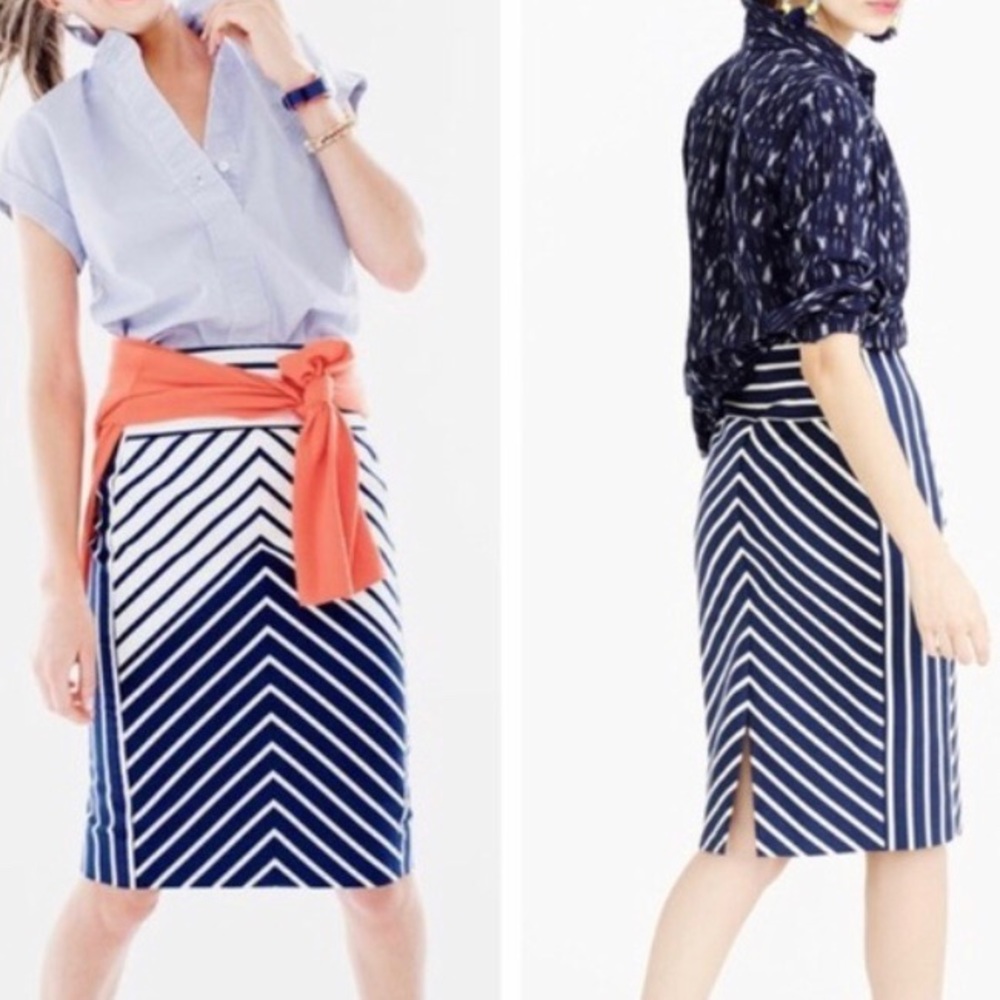 J. Crew Navy & Ivory Chevron Striped Skirt